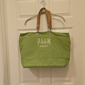 Le Creuset Palm Green Tote Bag with Tan Handles
